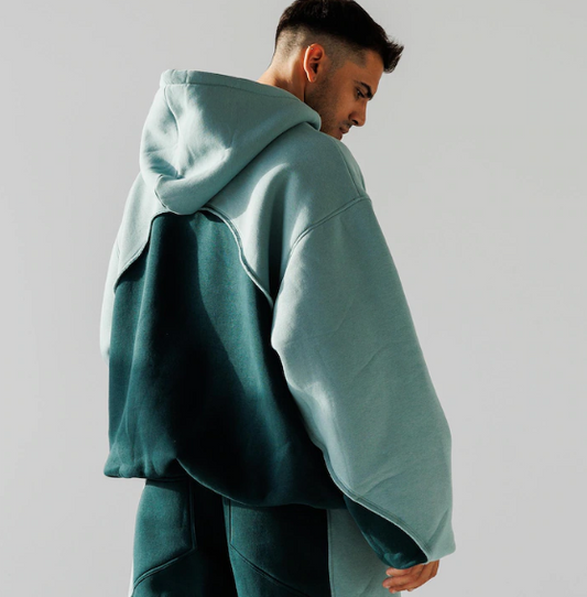Double Layer Hoodie "Wave" in 6 colors: Oversized Crop fit, Fleece & Cotton Lining