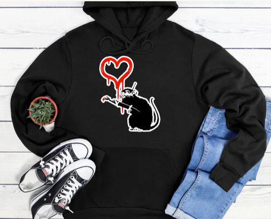 Banksy Love Rat Hoodie - Graffiti Street Art Casual Unisex Pullover
